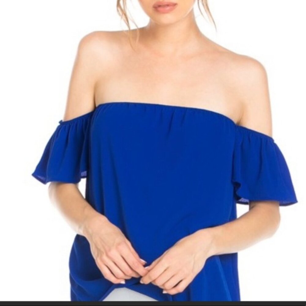 *NWT* Emetla Winter NYE Vacation Casual Chic Off Shoulder Top Royal Blue‎ Medium